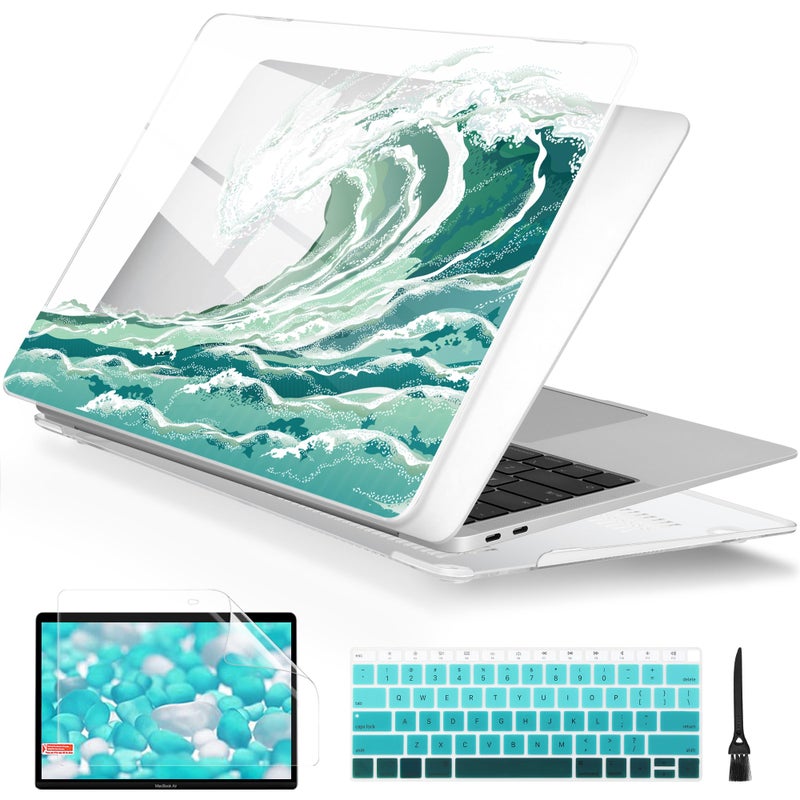 Batianda Case for MacBook Air 13 Inch M1 2020 2019 2018 Release Model A2337 A2179 A1932 with Retina & Touch ID,Pattern Clear Hard Case Shell Cover with Keyboard Cover & Screen Protector,Wave - Image 1